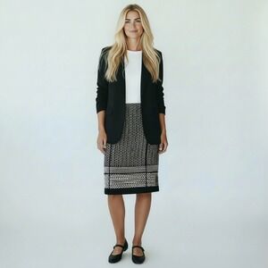 J. Crew | Paneled Black & Cream Geometric Jacquard Pencil Skirt Size 4 Office